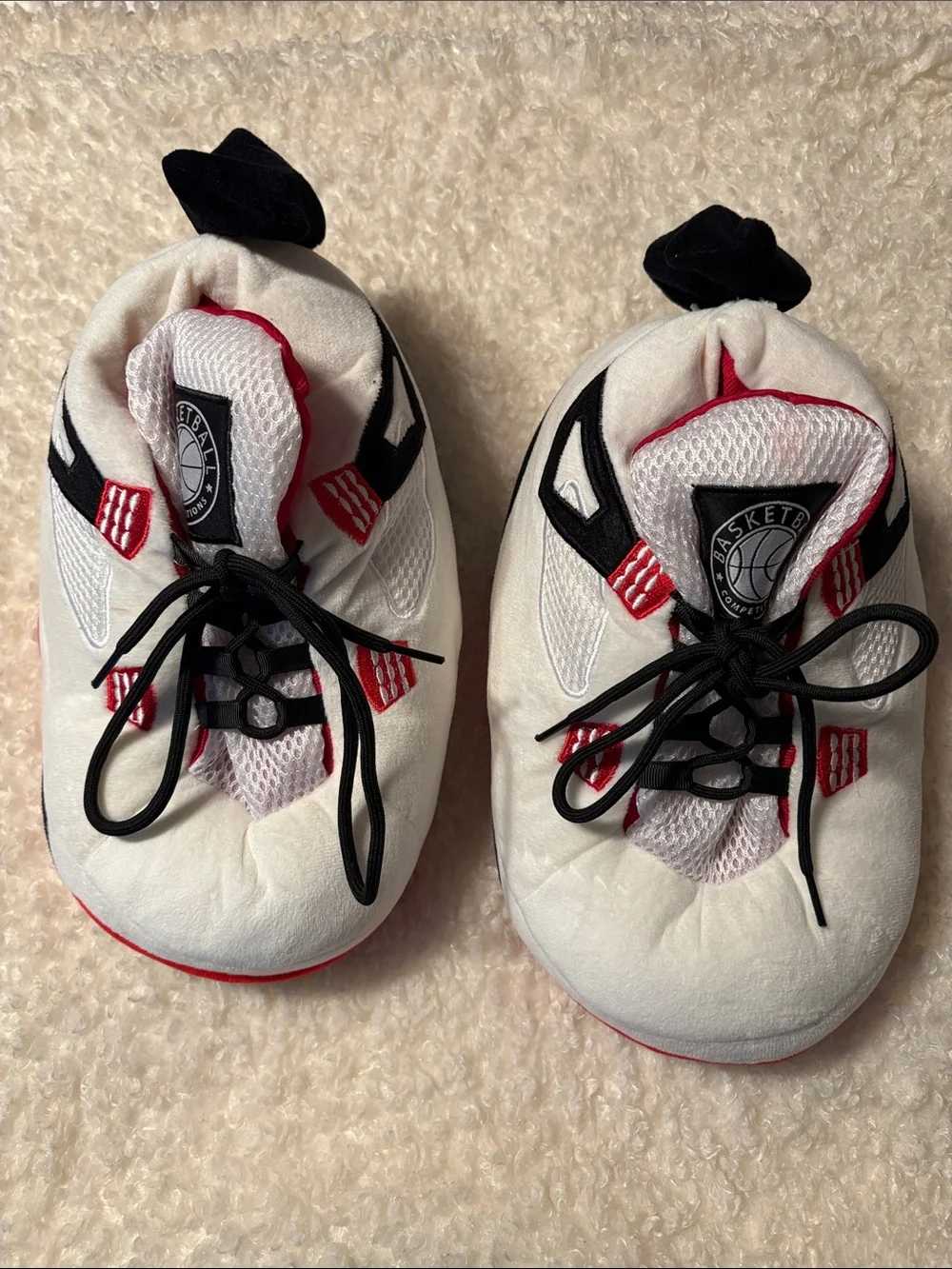 Kids White and Red Basketball Slippers